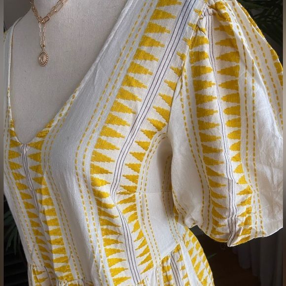 Geometric Embroidered Tie Back Yellow Midi Dress NWOT - Picture 3 of 6